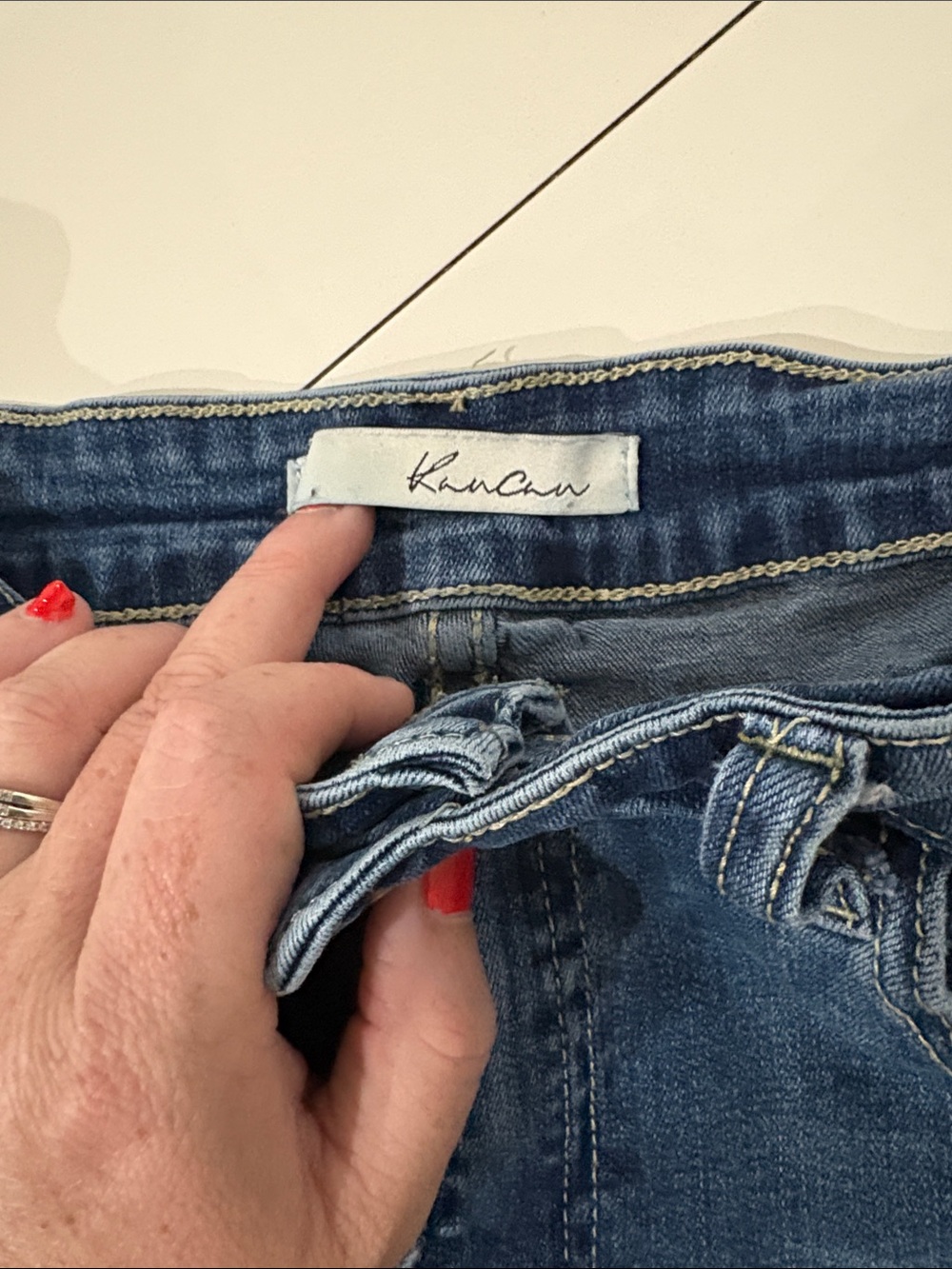 KanCan Dark Blue Frayed Hem Denim Shorts - Picture 2 of 4